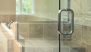 Glass Door Push and Pull Handles in Frameless Shower Enclosure
